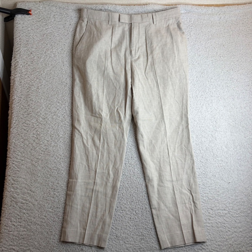 Ted Baker London Mens 36x29 Slim Fit Linen Cotton Blend Trousers Oatmeal Beige